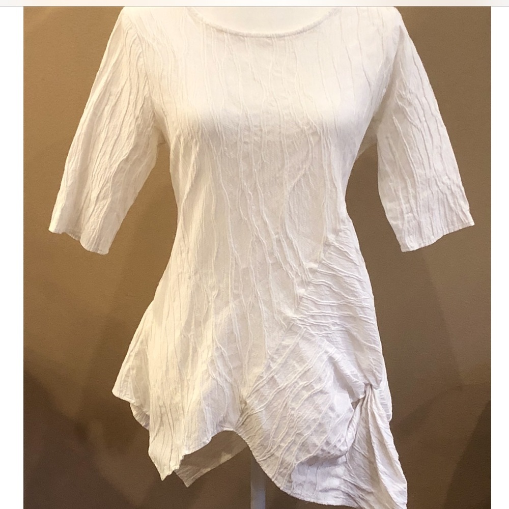 Classic White Textured Asymmetric Women's Blouse